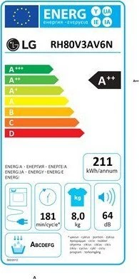 LG | Džiovyklė | RH80V3AV6N | Energijos vartojimo efektyvumo klasė D | Pakraunama iš priekio | 8kg | LED | Gylis 69 cm | Wi-Fi | Baltas