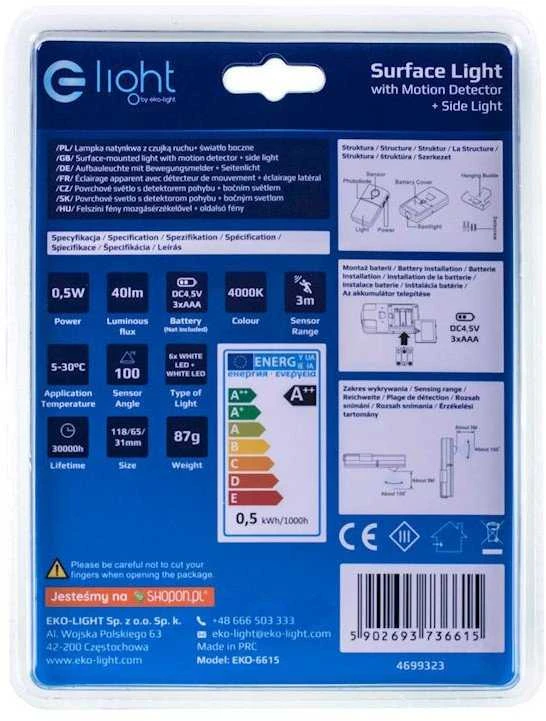 E-LIGHT ŠVIESTUVAS TVIRTINAMAS 0.5W 40LM 4000K 3XAAA