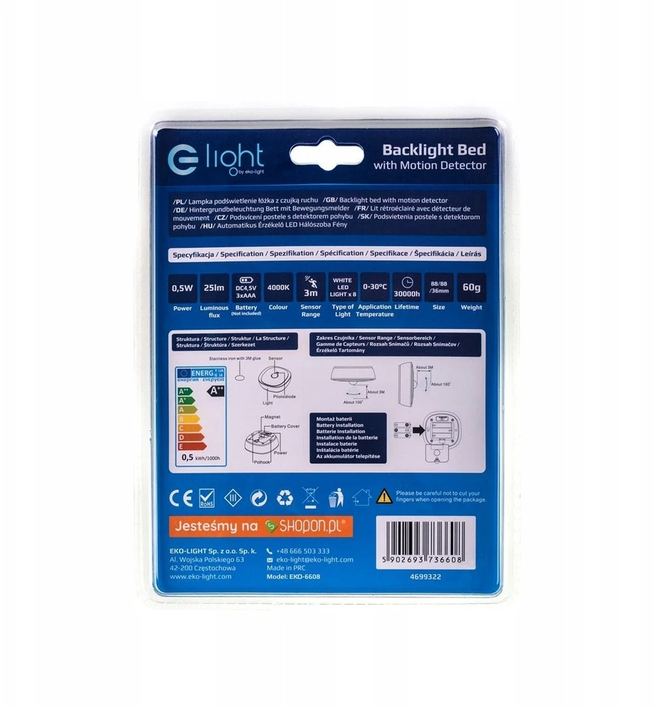 E-LIGHT ŠVIESTUVAS TVIRTIN 0.5W 50LM 4000K 3XAAA