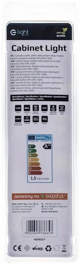E-LIGHT Šviestuvas montuojamas prie baldų, 1.5 W, 4000 °K