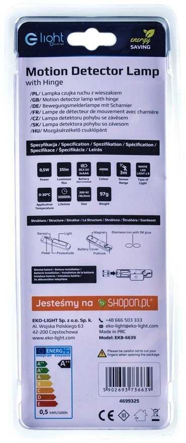 Sieninis šviestuvas E-LIGHT ŠVIESTUVAS TVIRTINAMAS 0.5W 35LM 4000K 3XAAA