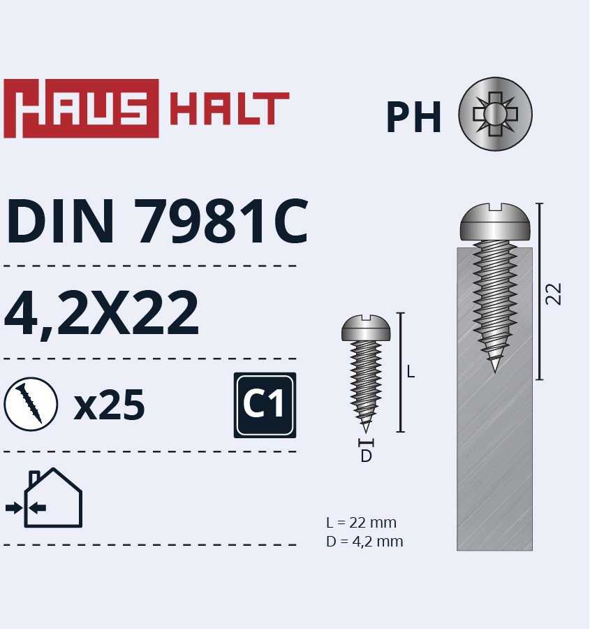 Savisriegiai Haushalt, DIN7981C, 4,2 x 22 mm, 25 vnt.
