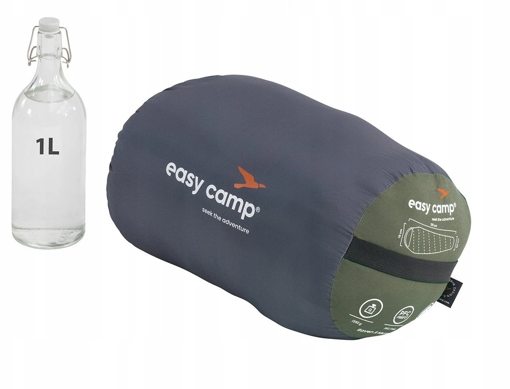 Easy Camp Raven II Mummy -1°C | Miegmaišis | 215 x 76 x 50 cm | Temperatūra nuo -16 iki 4 °C | Dvipusis atviras galas, L formos, automatinis užraktas
