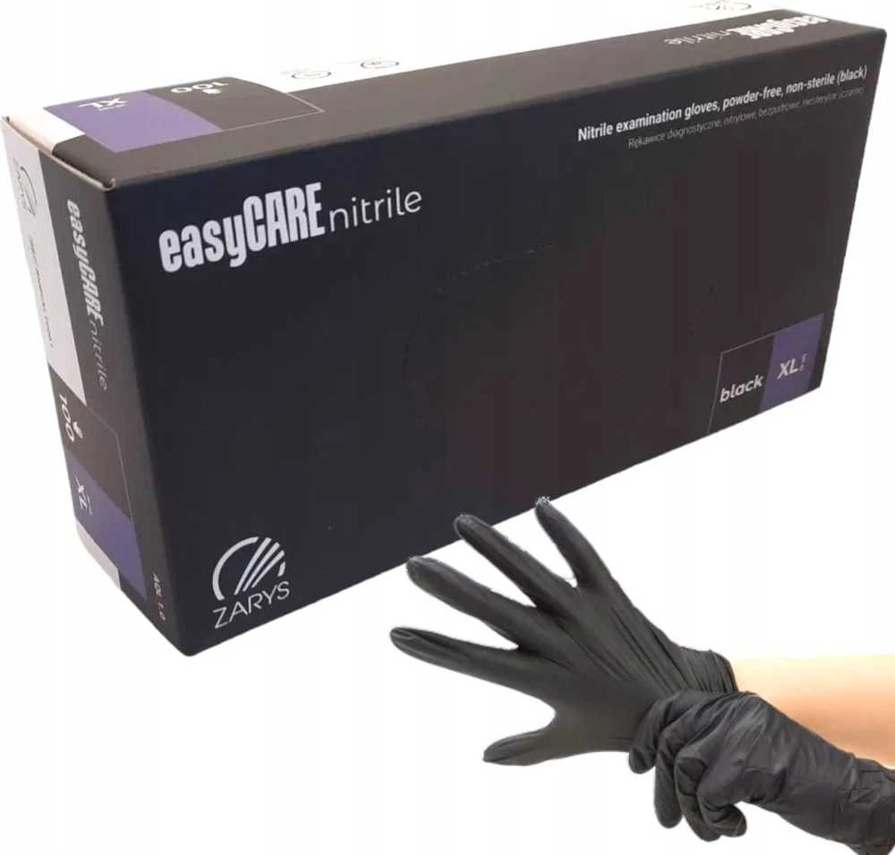 EasyCARE vienkartinės nitrilo pirštinės, be miltelių, nesterilios, juodos, XL dydis, 100vnt.