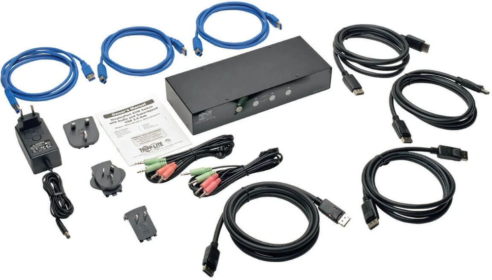 Eaton Tripp Lite series 4-Port DisplayPort KVM Switch w/Audio, Cables and USB 3.0 SuperSpeed Hub - KVM-/garso-/USB-jungiklis - 4 x KVM/garso/USB - 1 vietinis vartotojas - stalinis