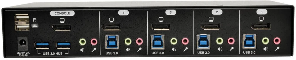 Eaton Tripp Lite series 4-Port DisplayPort KVM Switch w/Audio, Cables and USB 3.0 SuperSpeed Hub - KVM-/garso-/USB-jungiklis - 4 x KVM/garso/USB - 1 vietinis vartotojas - stalinis
