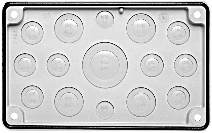 Eaton Apsauginis dangtis iš elektroizoliacinės medžiagos 2xM20, 8xM25/16, 4xM32/20, 1xM50/32 F3A-2K-M50/16-1 501502