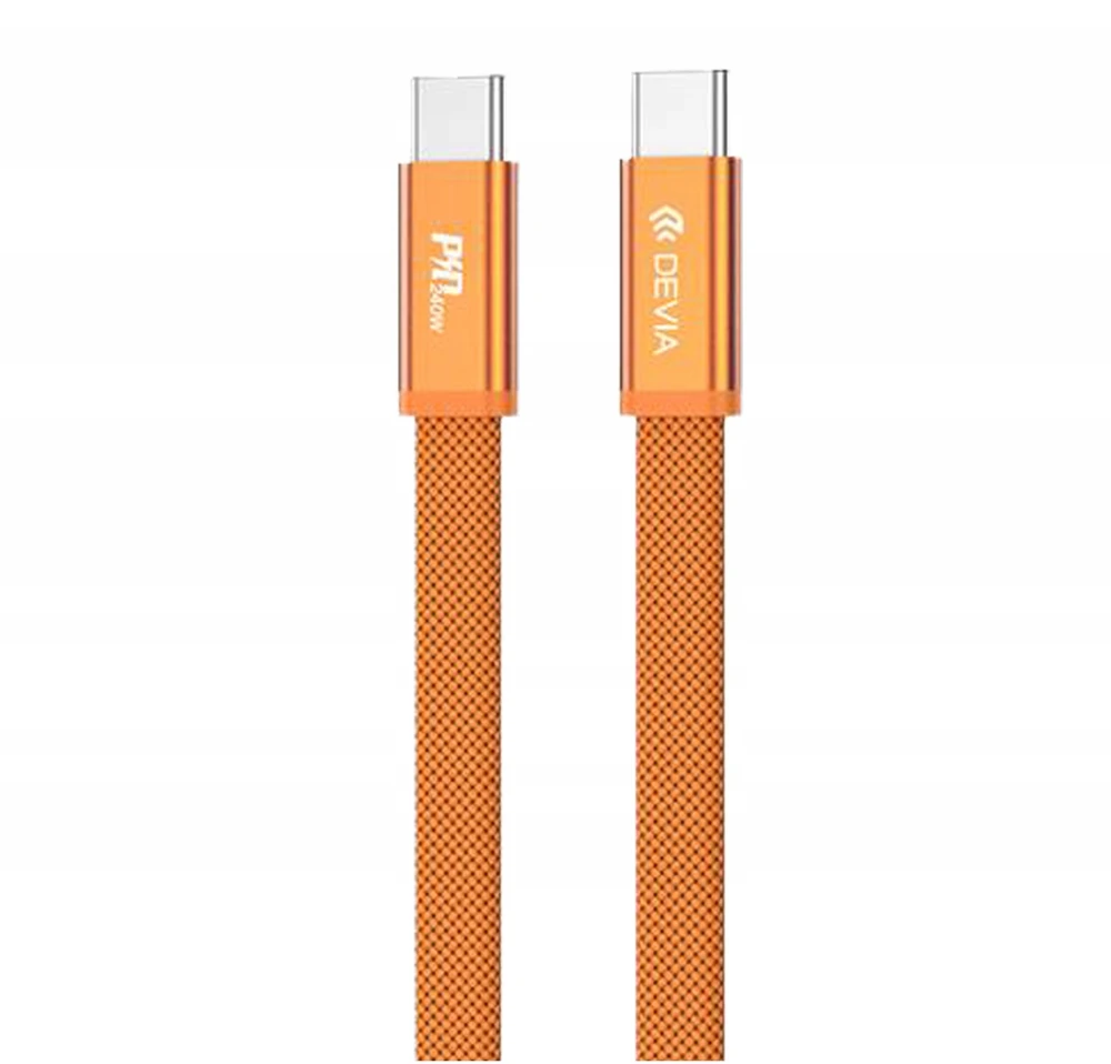 Devia Ultra3 USB-C PD 240W metalinis pintas plokščias greitojo įkrovimo laidas 1,5 m oranžinis