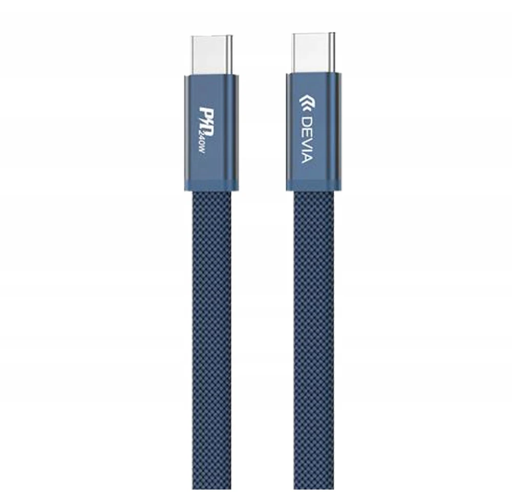 Devia Ultra3 USB-C PD 240W metalinis pintas plokščias greitojo įkrovimo laidas 1,5 m mėlynas