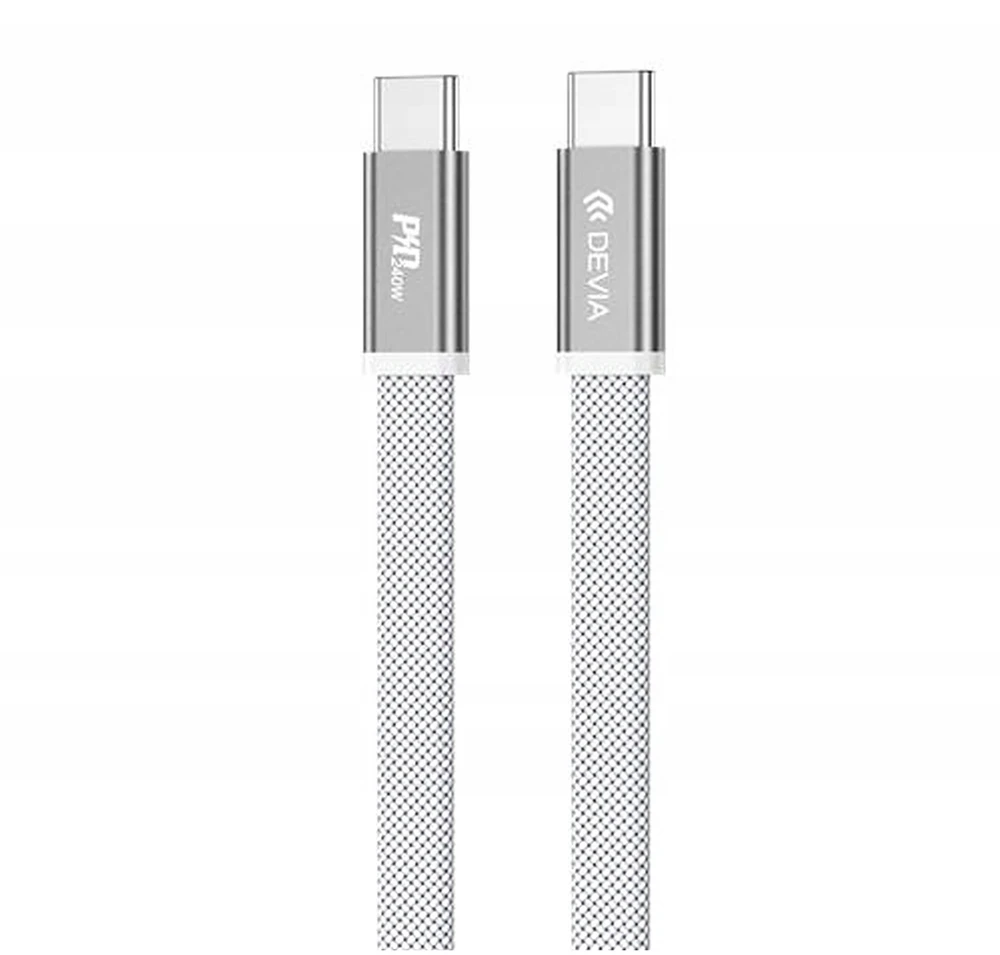 Devia Ultra3 USB-C PD 240W metalinis pintas plokščias greitojo įkrovimo laidas 1,5 m baltas