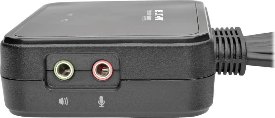 Eaton Eaton „Tripp Lite“ serijos 2 prievadų USB/HD kabelinis KVM komutatorius su garso/vaizdo, kabelių ir USB periferinių įrenginių bendrinimu - KVM/garso/USB komutatorius - 2 x KVM/garso/USB - 1 vietinis Benutzer - Stalinis