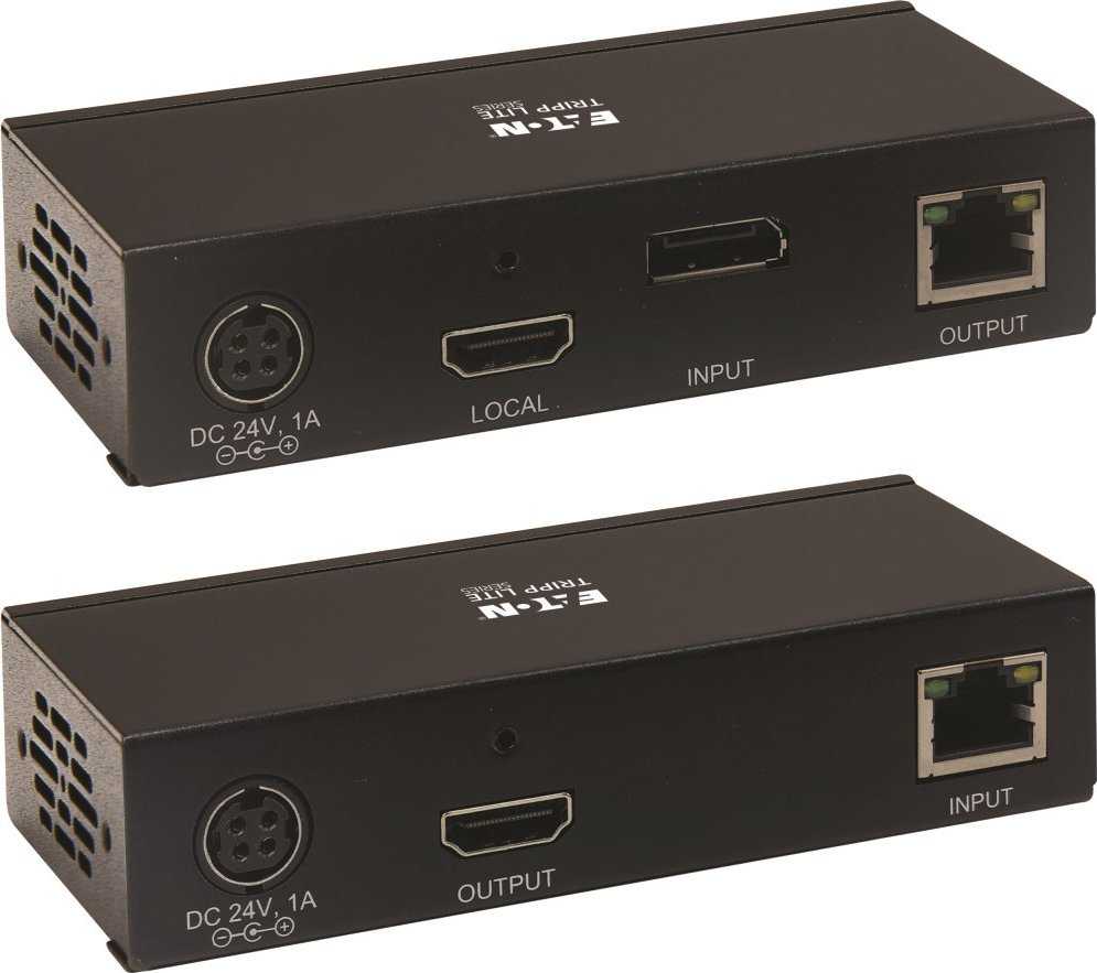 Šakotuvas Eaton Tripp Lite Series DisplayPort to HDMI over Cat6 Extender Kit with KVM Support, 4K 60Hz, 4:4:4, USB, PoC, HDCP 2.2, iki 230 ft., TAA - Rozszerzenie dla wideo/audio - HDMI, DisplayPort - przez CAT 6 - do 70 m - zgodny su TAA - fur P/N: B127A-01