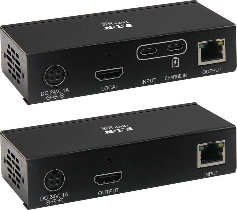 Šakotuvas Eaton Tripp Lite Series USB C to HDMI over Cat6 Extender Kit with KVM Support, 4K 60Hz, 4:4:4, Transmitter/Receiver, USB, PoC, HDCP 2.2, iki 230 ft., TAA - Rozszerzenie dla wideo/audio - HDMI, USB-C - przez CAT 6 - do 70 m - zgodny su TAA - dla P/