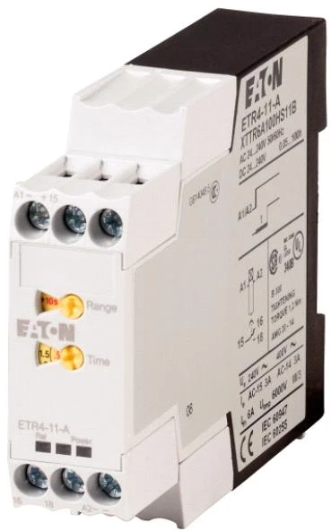 „Eaton“ laiko relė 1P 3A 0,05 sek.–100 val. 24–240 V AC / DC uždelsta ETR4-11-A – 031882