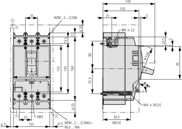 Eaton NZMN2-M160 MAITINIMO IŠJUNGIMO 3 GREITŲ