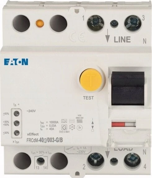 Eaton Skaitmeninis liekamosios srovės pertraukiklis 2P 40A 0,03A tipas G/B 10kA FRCdM-40/2/003-G/B 300639