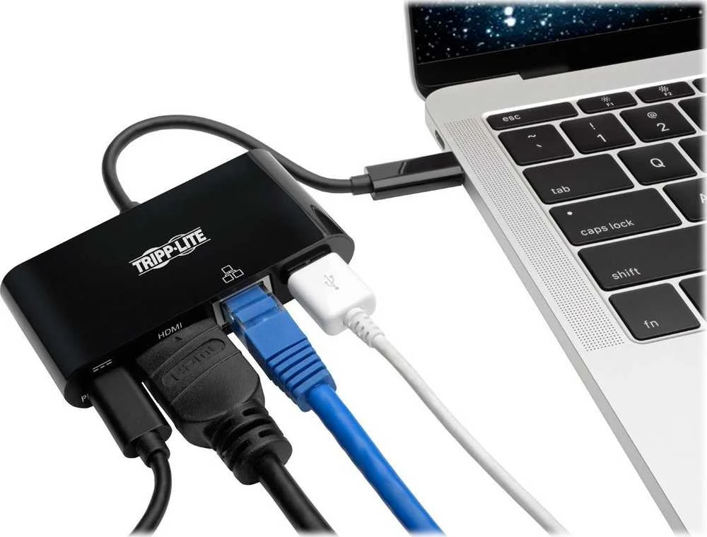 Eaton USB-C 4K HDMI kelių prievadų adapteris, USB-A prievadas, GbE, 60 W PD įkrovimas, HDCP U444-06N-H4GUBC juodas