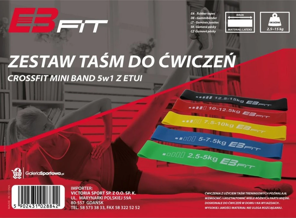 Enero Pasipriešinimo juostų rinkinys EB Fit Fitnnes Crosfit Mini Band 5in1