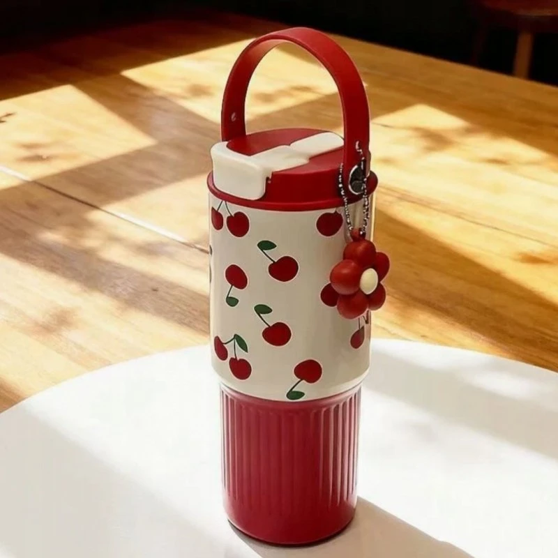 Eu Sandelis Termosinis puodelis su rankena ir snapeliu, raudonas su vyšniomis 750 ml BD57