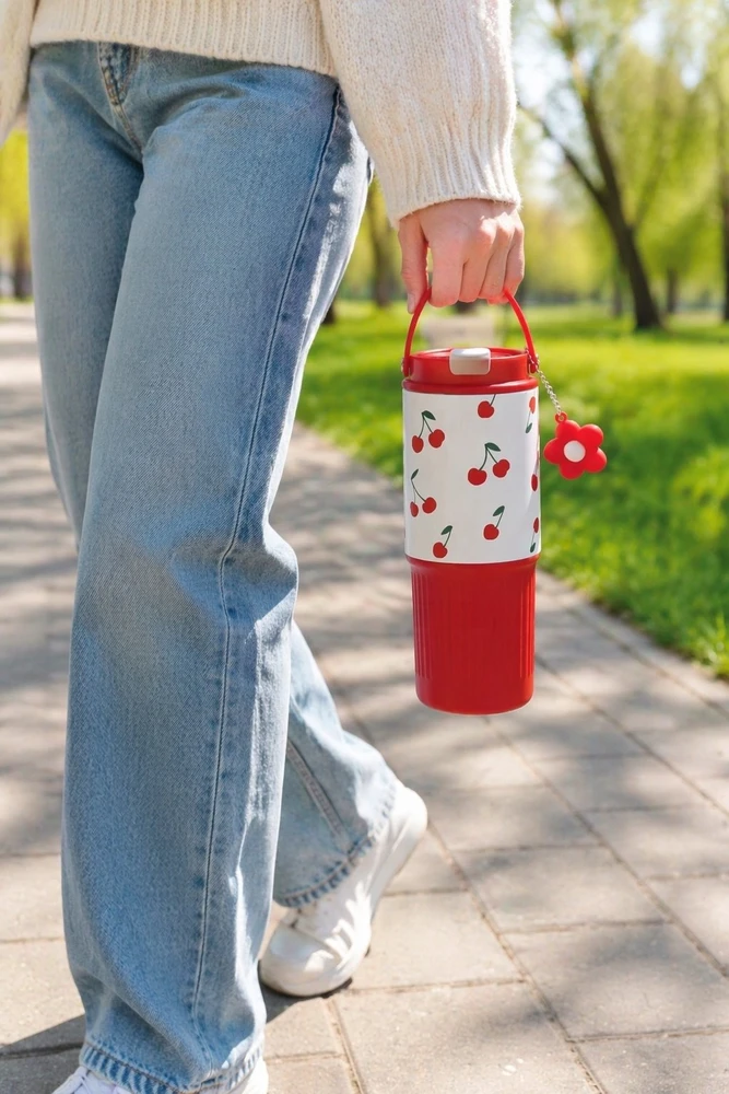 Eu Sandelis Termosinis puodelis su rankena ir snapeliu, raudonas su vyšniomis 750 ml BD57