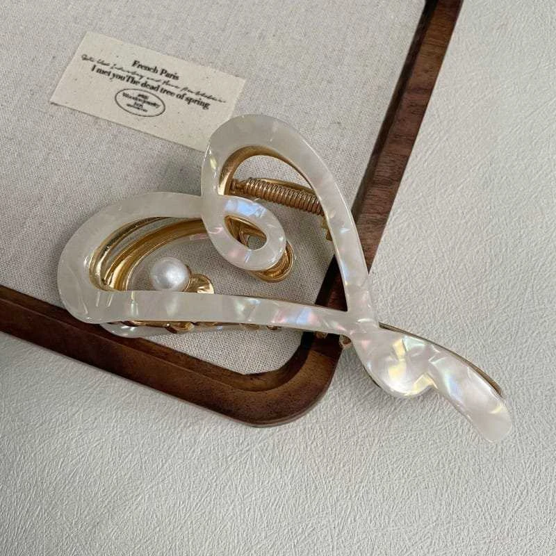 Eu Sandelis Plaukų segtukas, metalinė sagtis, perlamutrinė balta, XL 12x6cm SP342B