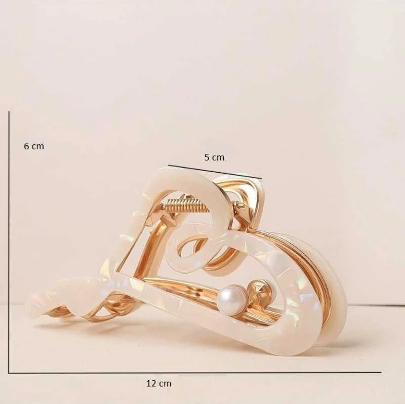 Eu Sandelis Plaukų segtukas, metalinė sagtis, perlamutrinė balta, XL 12x6cm SP342B