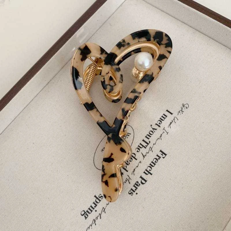 Eu Sandelis Plaukų segtukas, metalinė sagtis, perlamutras, leopardo raštas, XL 12x6cm SP342PAN