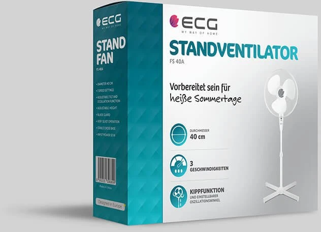 EKG buitinis ventiliatorius ECGFS40A, 3 greičiai, reguliuojamas aukštis, baltos spalvos