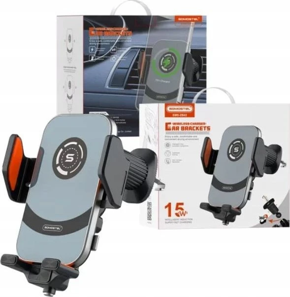 ECOBOX* įkroviklis AUTOMOBILINIS AUTOMATINIS LAIKIKLIS + BEVIELIS ĮKROVIKLIS QI 15W