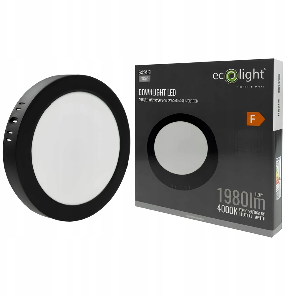 Ecolight Įleidžiamas šviestuvas N/T apvalus 18W 1980lm 4000K IP20 juodas DL-1 EC20473