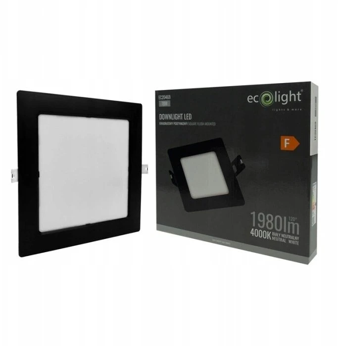 Ecolight Prožektorius downlight P/T kvadratinis 18W 1980lm 4000K IP20 juodas DL-1 EC20469
