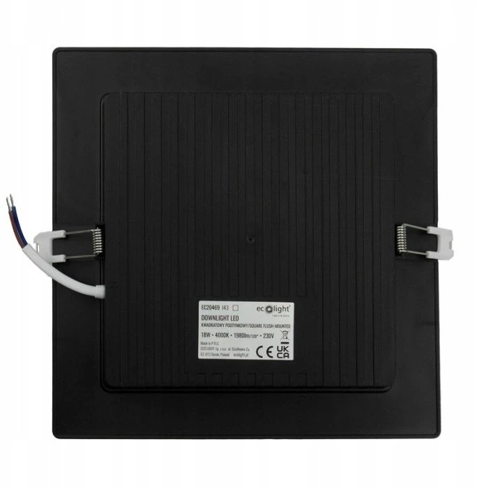 Ecolight Prožektorius downlight P/T kvadratinis 18W 1980lm 4000K IP20 juodas DL-1 EC20469