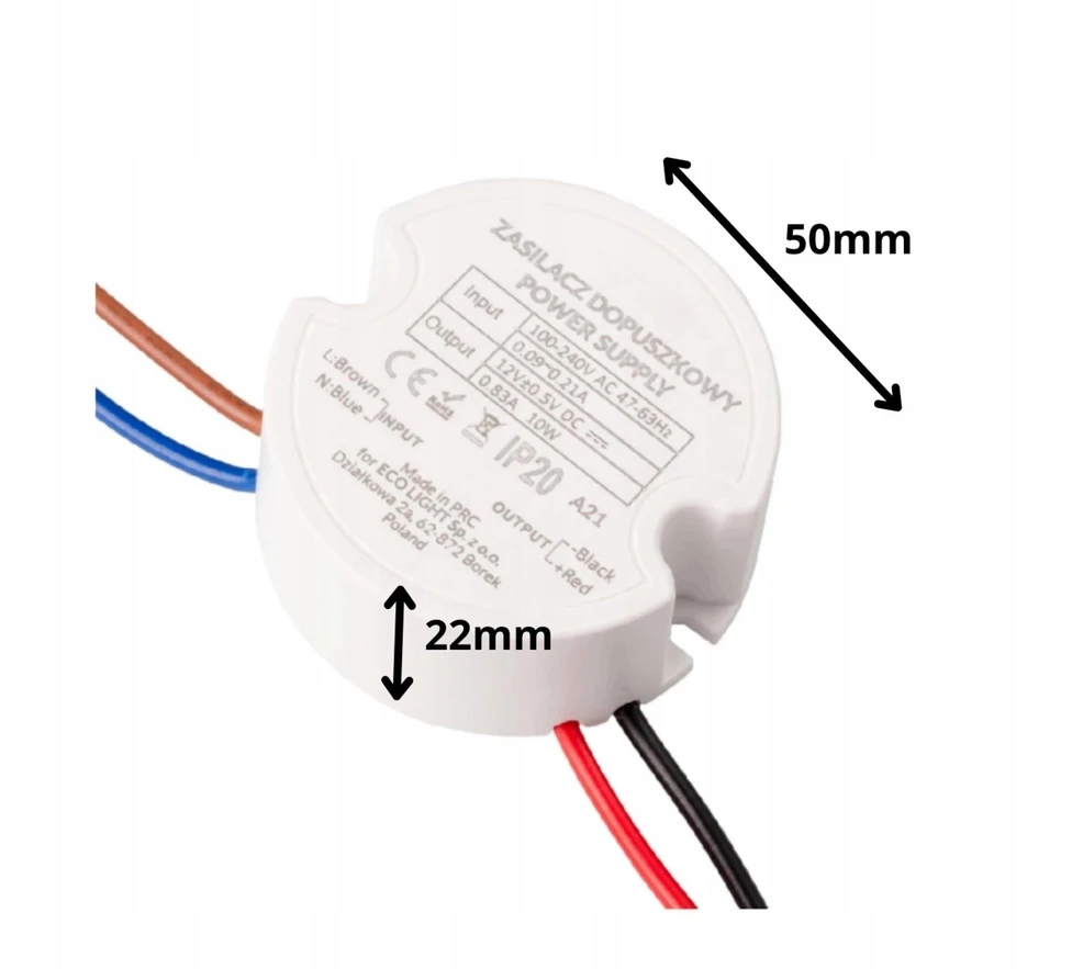 Ecolight Maitinimo šaltinis do puszki fi60 0,8A 20W 24V IP67 50x50x22
