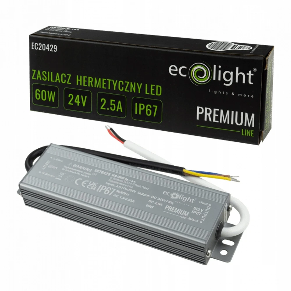 Eco Light Ecolight Maitinimo šaltinis hermetyczny Premium 60W 24V (EC20429)