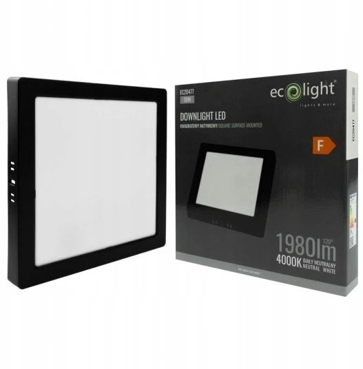 Ecolight Prožektorius įleidžiamas N/T kvadratinis 18W 1980lm 4000K juodas IP20 DL-1 EC20477