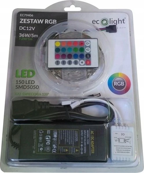 ECOLIGHT2 Ecolight EC79406 LED juostelių rinkinys LED juosta 5050 5m su RGB valdikliu ir 12V maitinimo šaltiniu