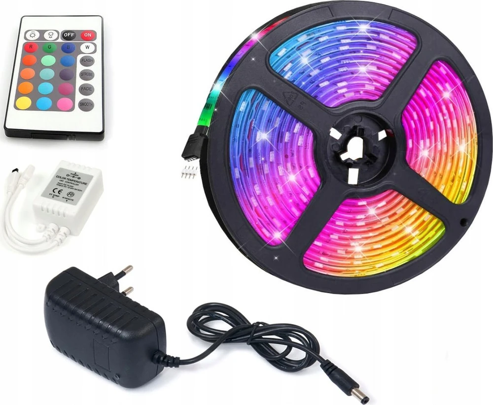 ECOLIGHT2 Ecolight EC79406 LED juostelių rinkinys LED juosta 5050 5m su RGB valdikliu ir 12V maitinimo šaltiniu
