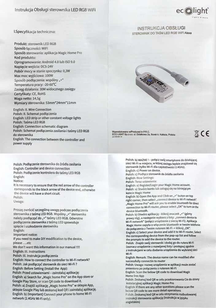ECOLIGHT2 Sterownik LED RGB WiFi Ecolight* EC79899 8A 96W 12V