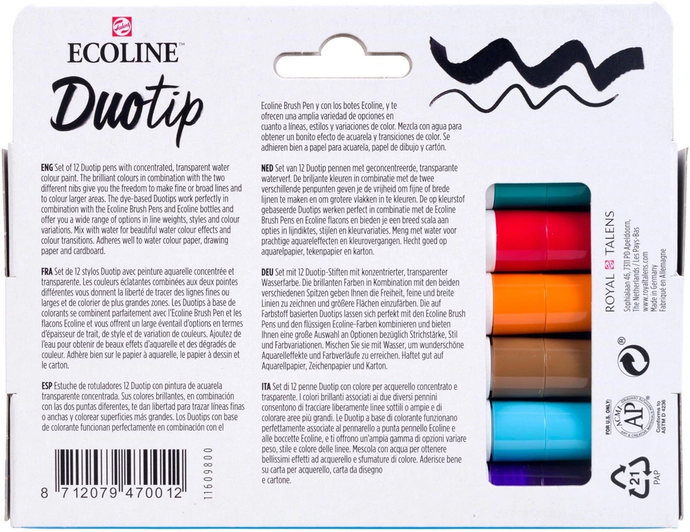 EcoLine Ecoline Duotip žymeklių rinkinys Basic | 12 spalvų
