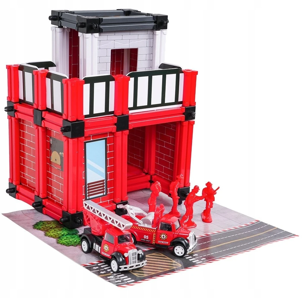 Ecotoys Ugniagesių garažo rinkinys + priedai ir figurėlės