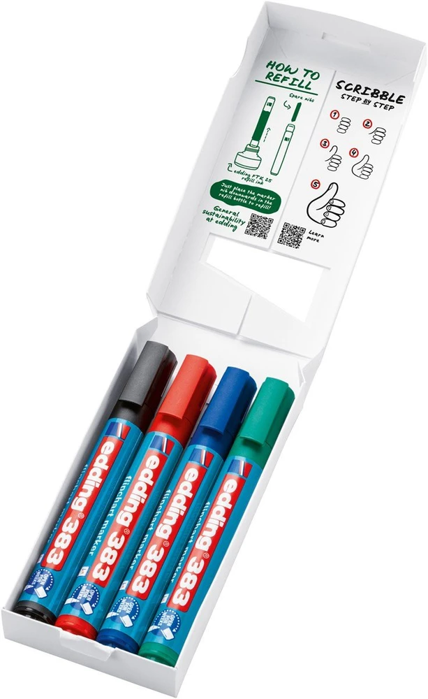 Edding Žymekliai flipčartų lentoms e-383 EDDING, 1-5 mm, 4 vnt., įvairių spalvų