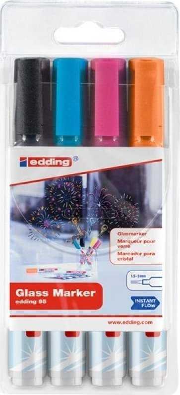Edding Žymeklis stiklo paviršiams -95 DEDDING, 1,5-3 mm, juoda ir 3 vienetų spalvų derinys
