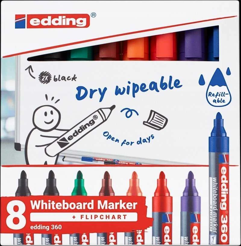 Žymeklių baltai lentai rinkinys Edding 360, 1.5-3mm, apvaliu galiuku, 8 spalvos