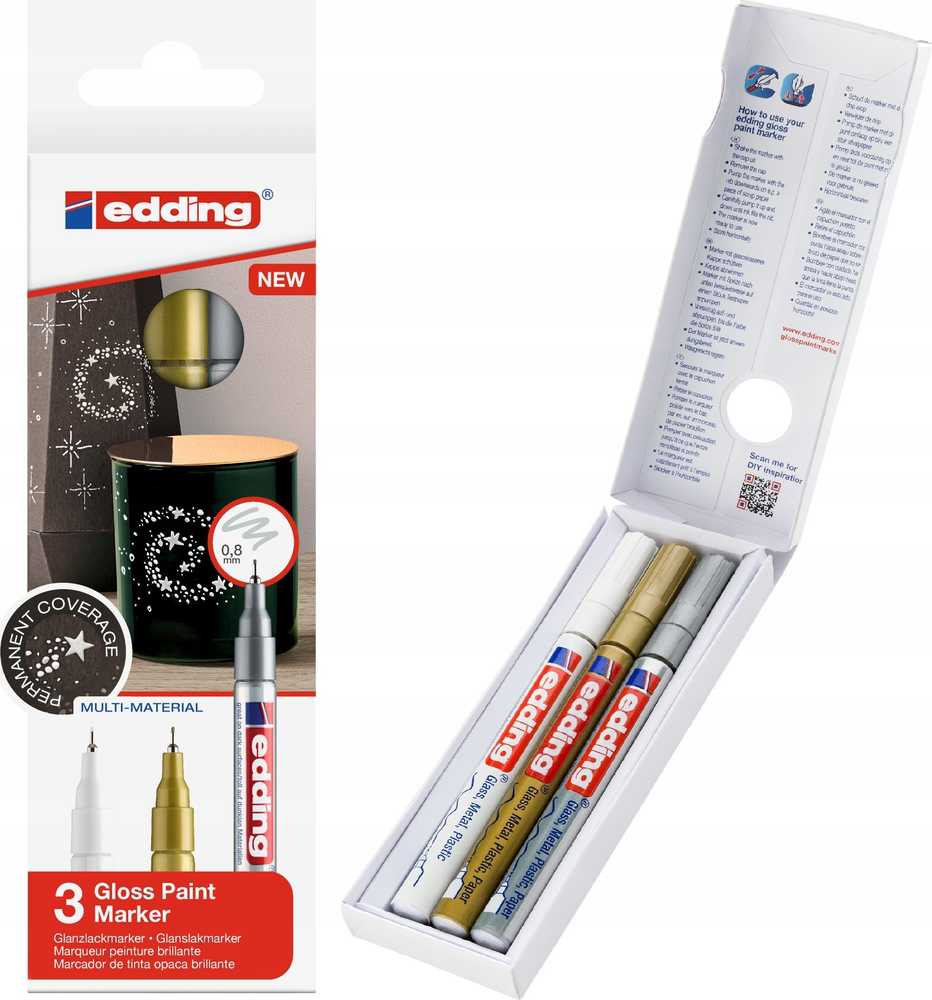 Edding Marker olejowy błyszczący e-780 EDDING, 0,8mm, 3 vnt., mix kolorów metalicznych