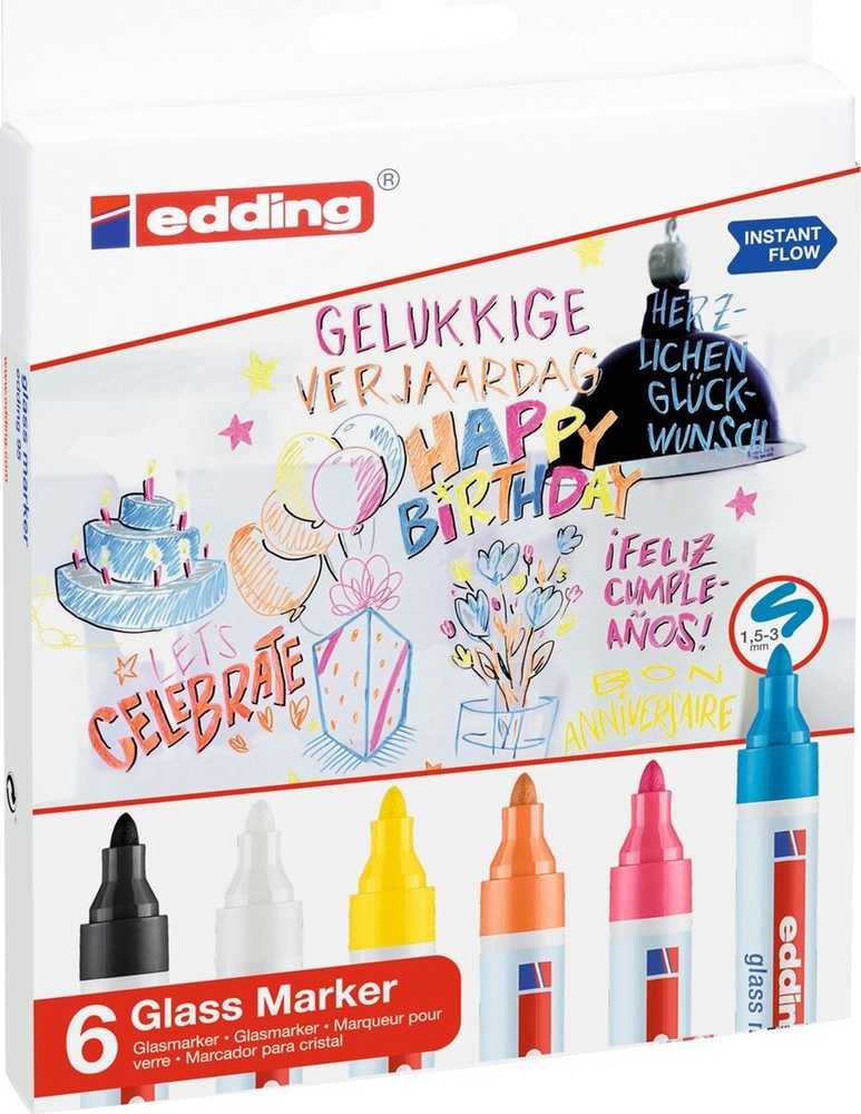 Edding Marker stiklo paviršiams E-95 EDDING, 1,5-3 mm, 6 vnt., spalvų derinys
