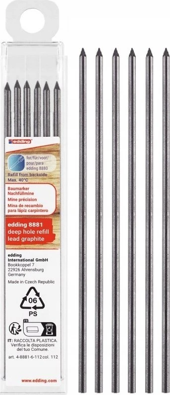 Edding Pakaitiniai užpildai e-8881 EDDING, e-8880 pieštukui, 6 vnt., grafitas