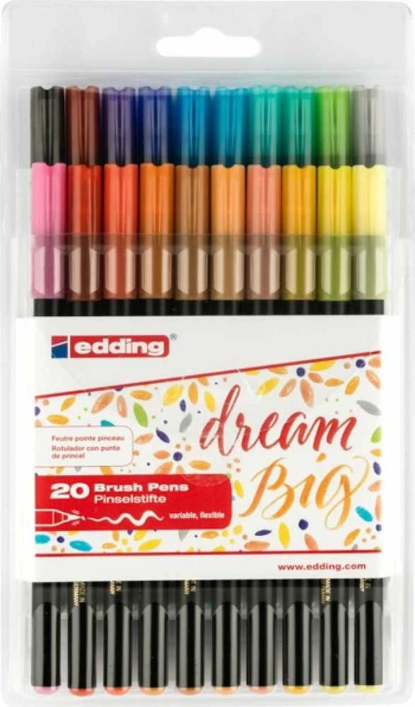 Edding Pen su šepetėlio antgaliu e-1340 EDDING, 1-3 mm, 20 vnt., spalvų derinys