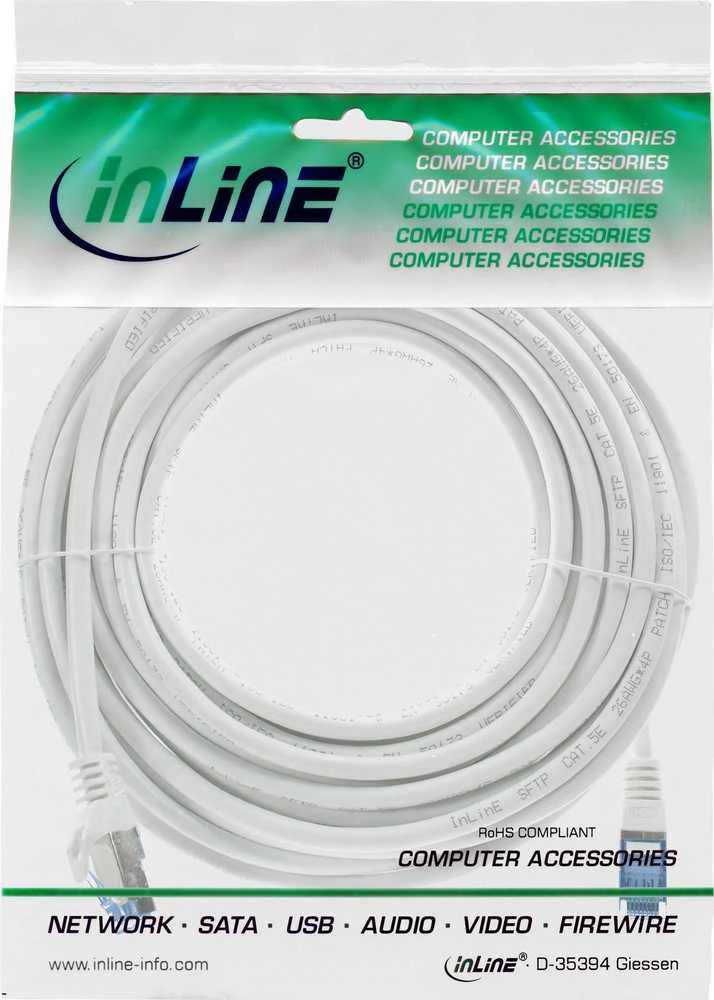EFB InLine® tinklo kabelis, Cat.6A, S/FTP, TPE (LSZH), CCA, balta, 5m