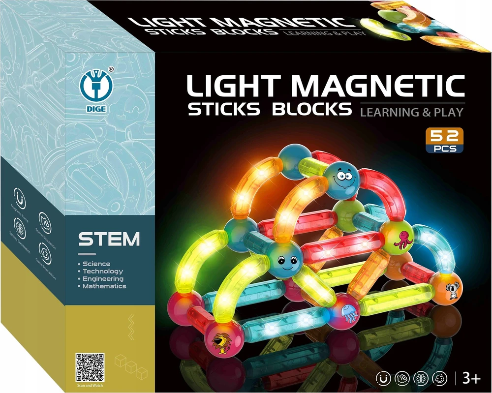 Egaleco L73H Kaladėlės MAGNETYCZNE ŚWIECĄCE FLUO 52SZT