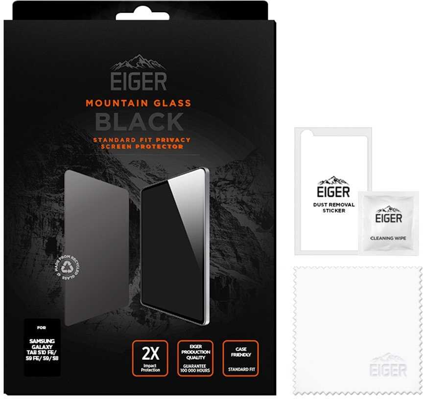 Eiger SP kalnų juodos spalvos privatumo „Galaxy Tab S10 FE/S9 FE“